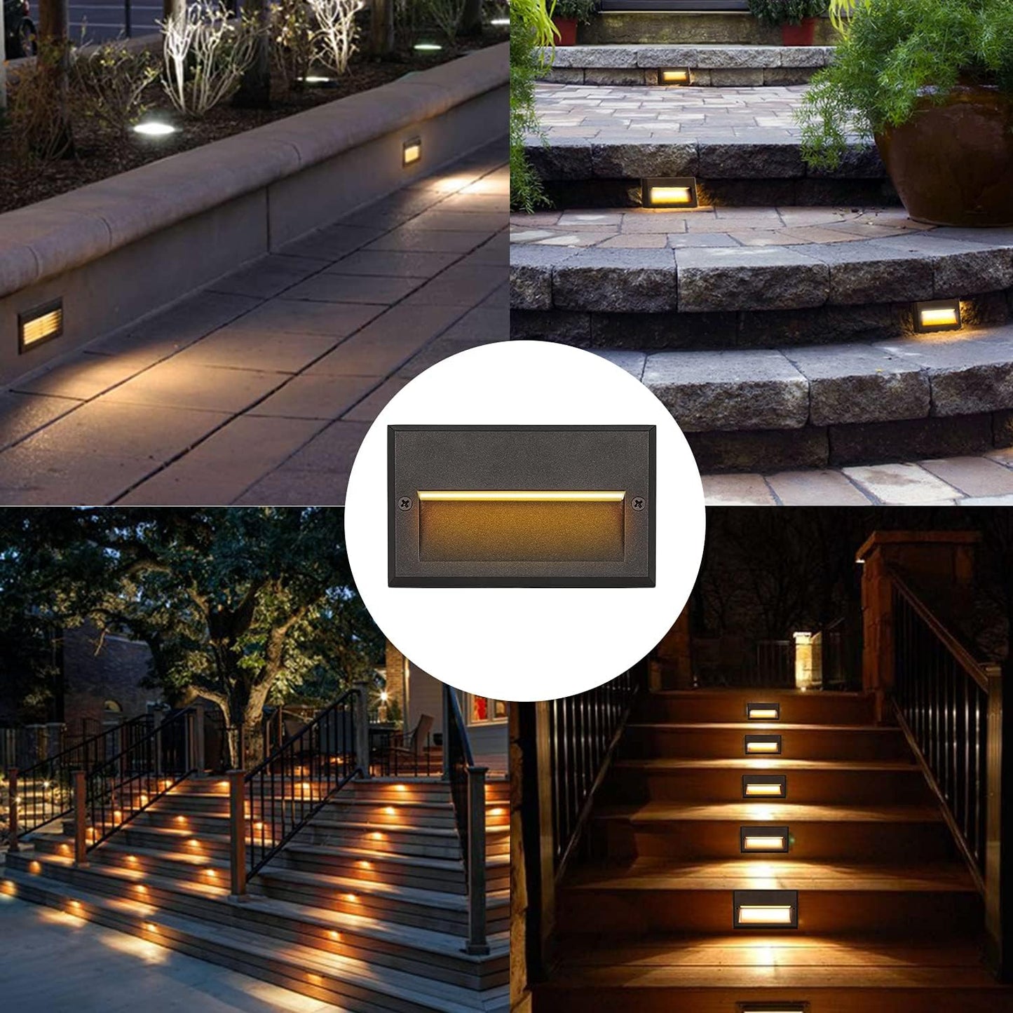 Luces LED para escalones de exterior STLA11 de 6 unidades, 3 W, bajo voltaje, 5,5", luces LED para terraza de 12 V, luces para paisaje