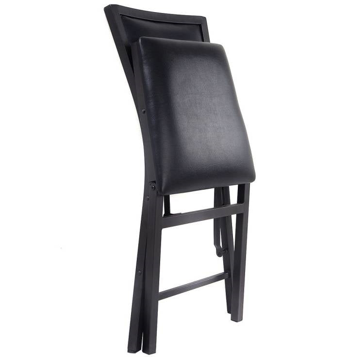 Juego de 2 - Sillas de comedor plegables modernas de metal negro con cojín de asiento de cuero sintético