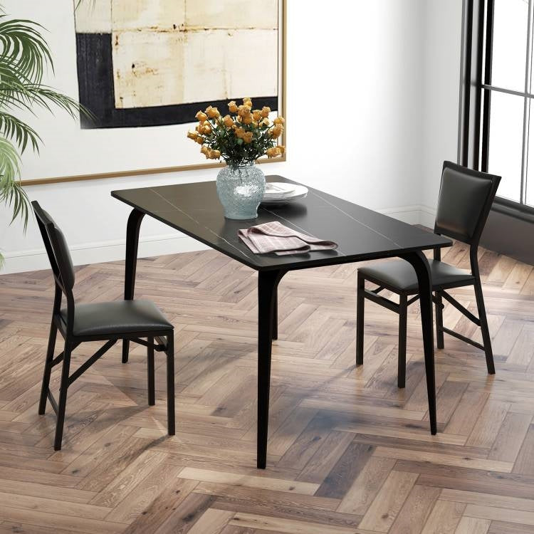 Juego de 2 - Sillas de comedor plegables modernas de metal negro con cojín de asiento de cuero sintético