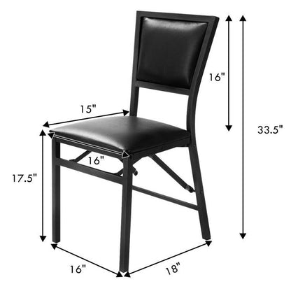 Juego de 2 - Sillas de comedor plegables modernas de metal negro con cojín de asiento de cuero sintético