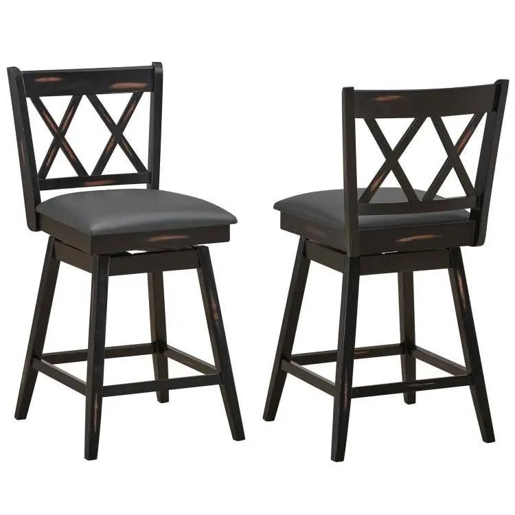 Set of 2 Black Wood Barstools 24-in Counter