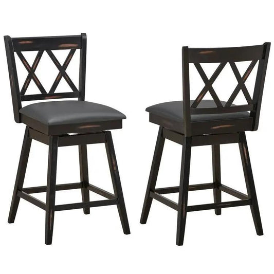 Set of 2 HomePacific black wood 24-in counter height farmhouse swivel stools with cushions on Tampa Home & Garden Store