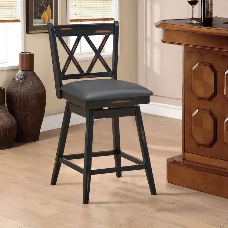 Set of 2 Black Wood Barstools 24-in Counter