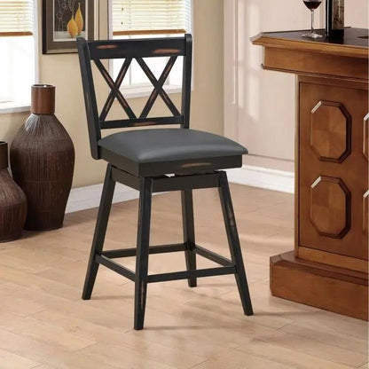 Set of 2 Black Wood Barstools 24-in Counter