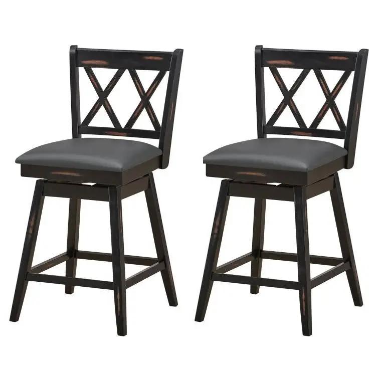 Set of 2 Black Wood Barstools 24-in Counter