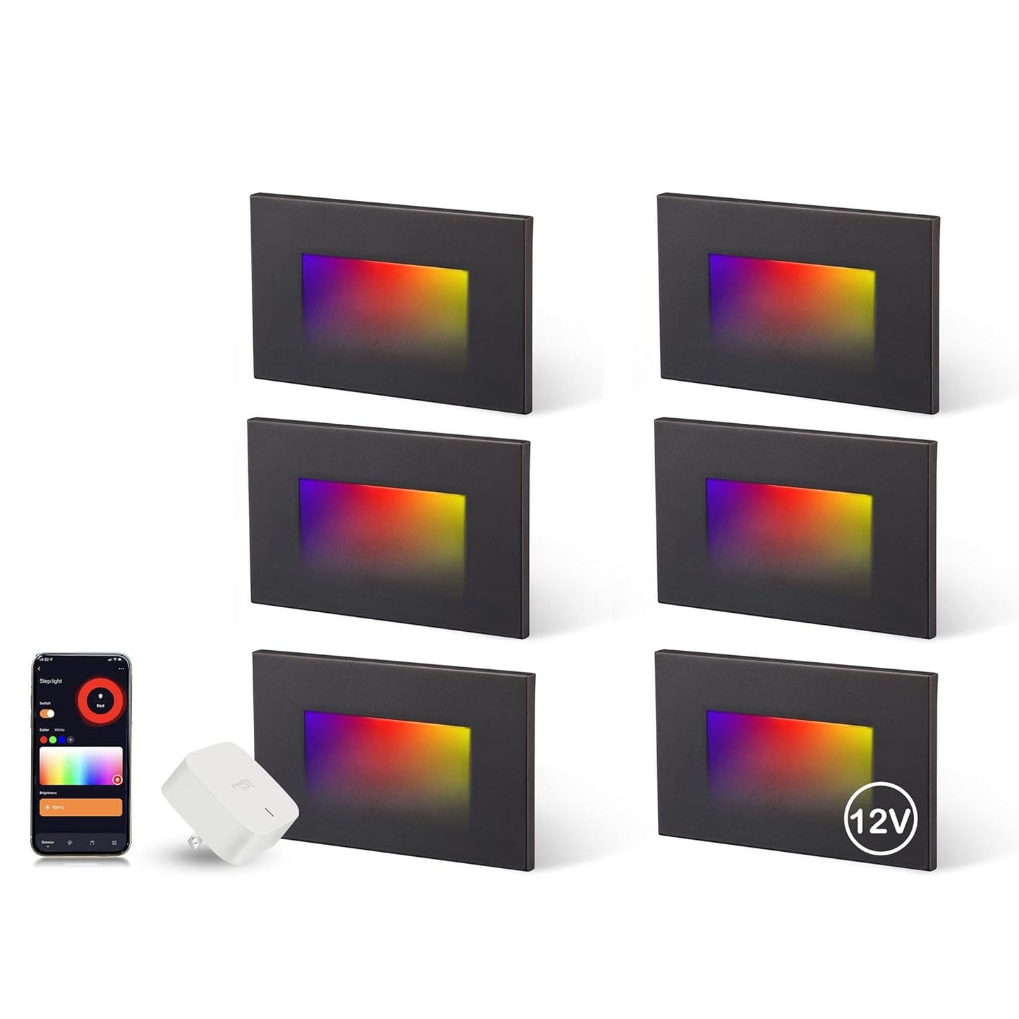 STRA07 6 Pack 3W RGBCW Color Changing 2700K-6500K Rectangular Waterproof Horizontal LED Stairs Step Light Fixture - Tampa soil911.com