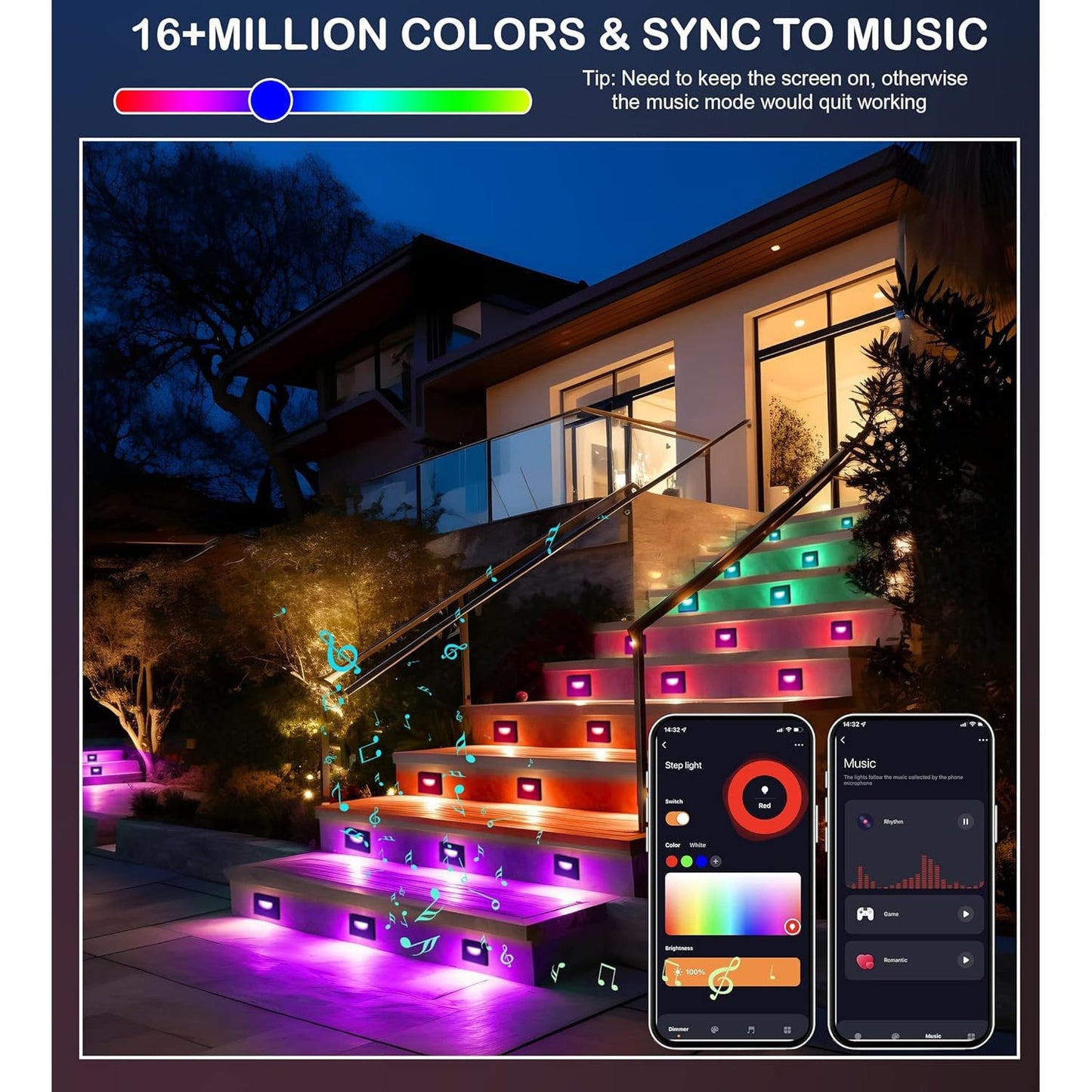 STRA07 6 Pack 3W RGBCW Color Changing 2700K-6500K Rectangular Waterproof Horizontal LED Stairs Step Light Fixture - Tampa soil911.com