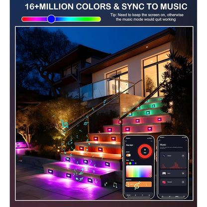 STRA07 6 Pack 3W RGBCW Color Changing 2700K-6500K Rectangular Waterproof Horizontal LED Stairs Step Light Fixture - Tampa soil911.com