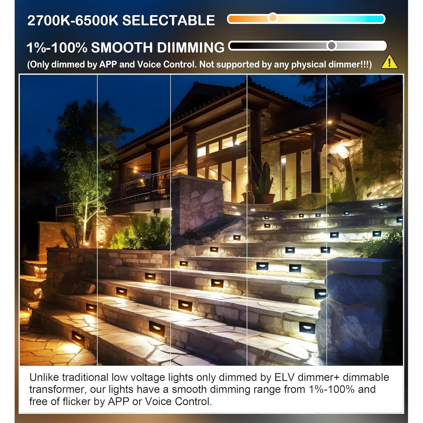 STRA07 6 Pack 3W RGBCW Color Changing 2700K-6500K Rectangular Waterproof Horizontal LED Stairs Step Light Fixture - Tampa soil911.com