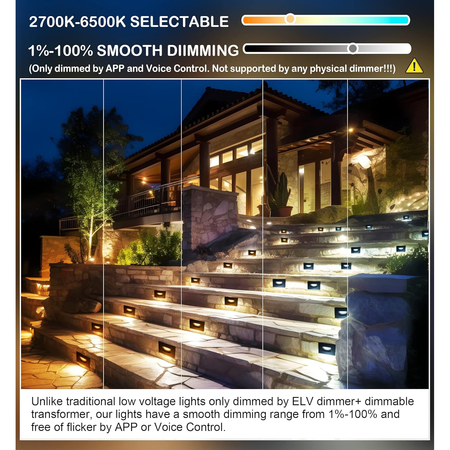 STRA07 6 Pack 3W RGBCW Color Changing 2700K-6500K Rectangular Waterproof Horizontal LED Stairs Step Light Fixture - Tampa soil911.com