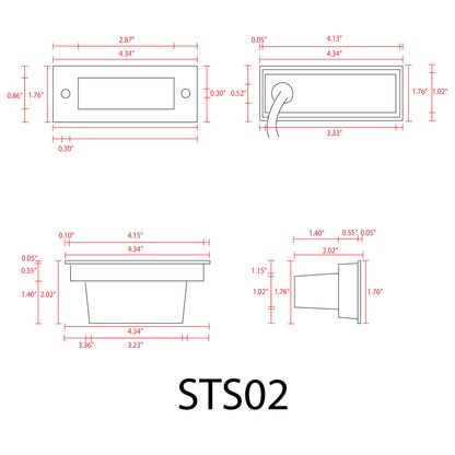 STS02 12V Low Voltage Outdoor Recessed Stainless Steel Brick Wall Light 3000K Warm White Integrated LED Step/ Stair Lighting Fixture