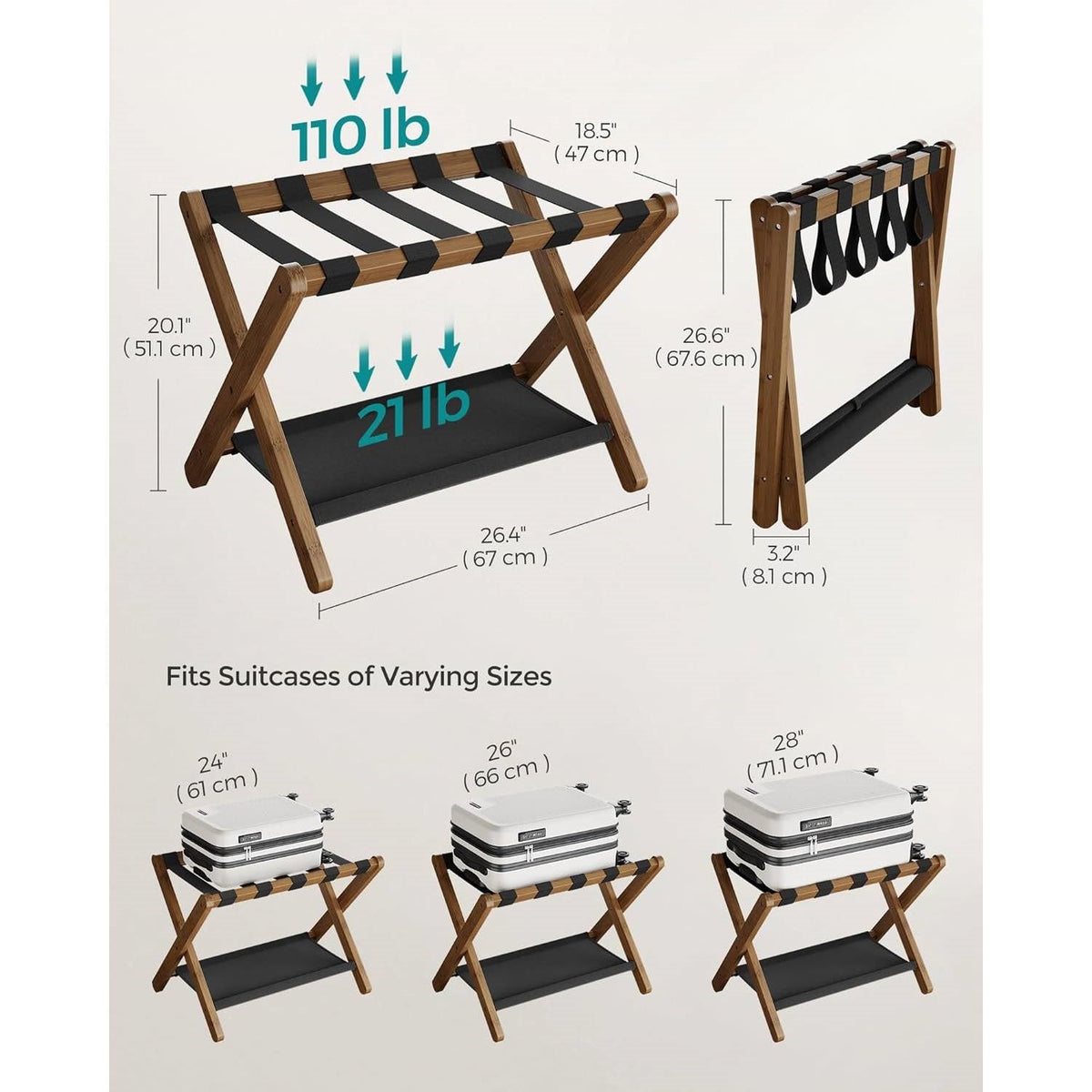 Set of 2 luggage racks in walnut wood with lower shelf and black straps HomePacific on Tampa Home & Garden Store