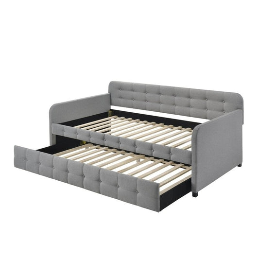 Gray Tufted Polyester Linen Twin Daybed with Trundle - Tampa Home & Garden Store