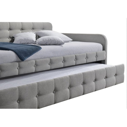 Sofá cama doble de lino y poliéster con botones en color gris y nido