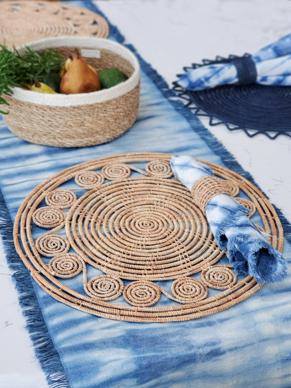 Rond de serviette en fibre de palmier tissée – Naturel (lot de 4)