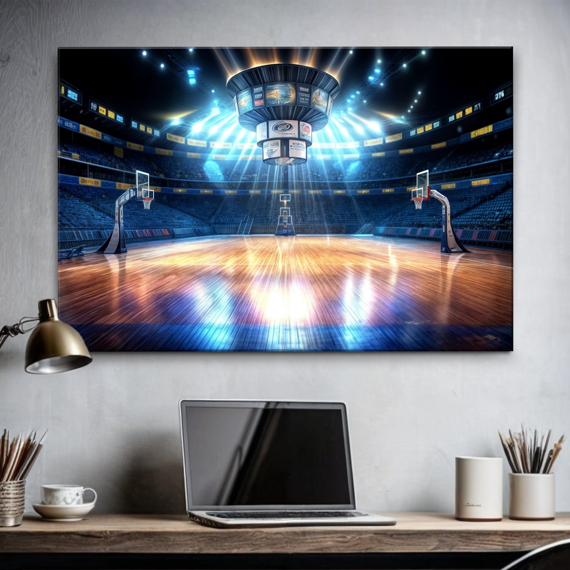 Big Dream sport wall art canvas futuristic basketball arena hub by Tailored Canvases on Tampa Home & Garden Store
