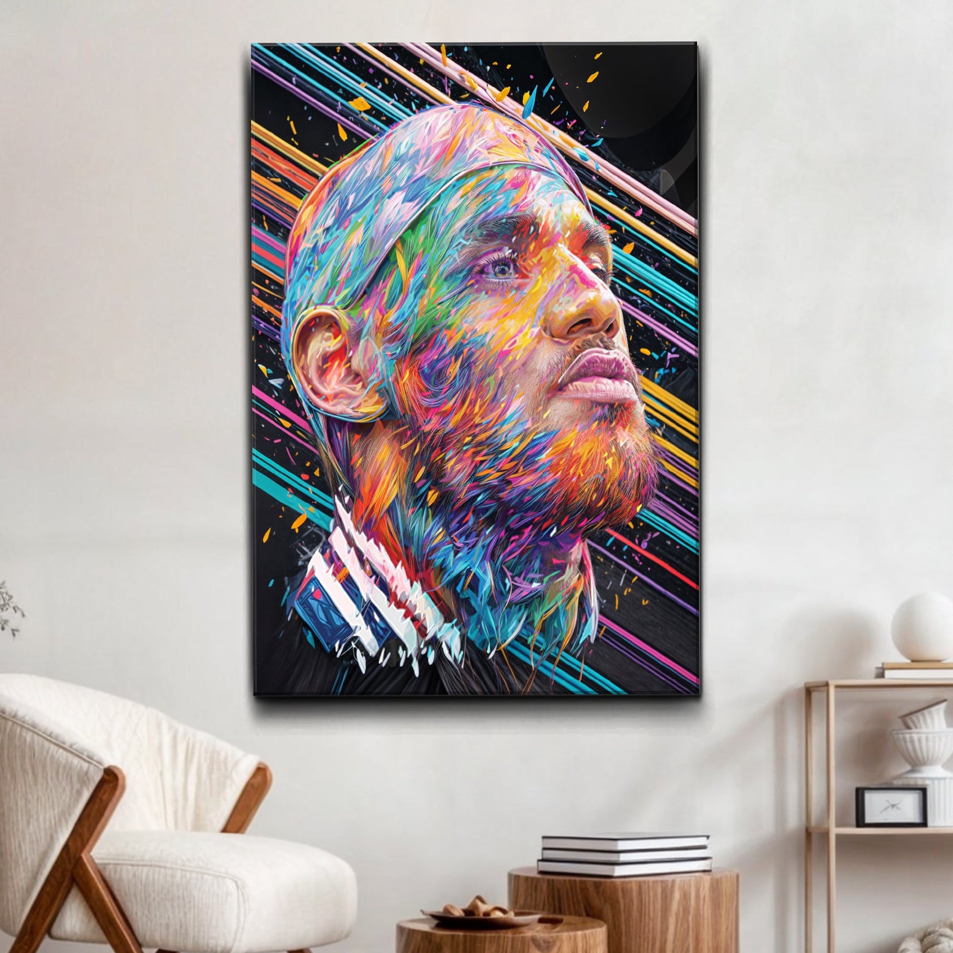 Glowing Determination canvas sport wall art by Tailored Canvases, vibrant multicolor portrait with neon streaks on Tampa Home & Garden Store