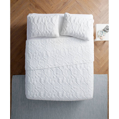 Juego de colcha Queen size de 3 piezas blanco con diseño de conchas marinas, estrellas de mar y caballitos de mar costeros