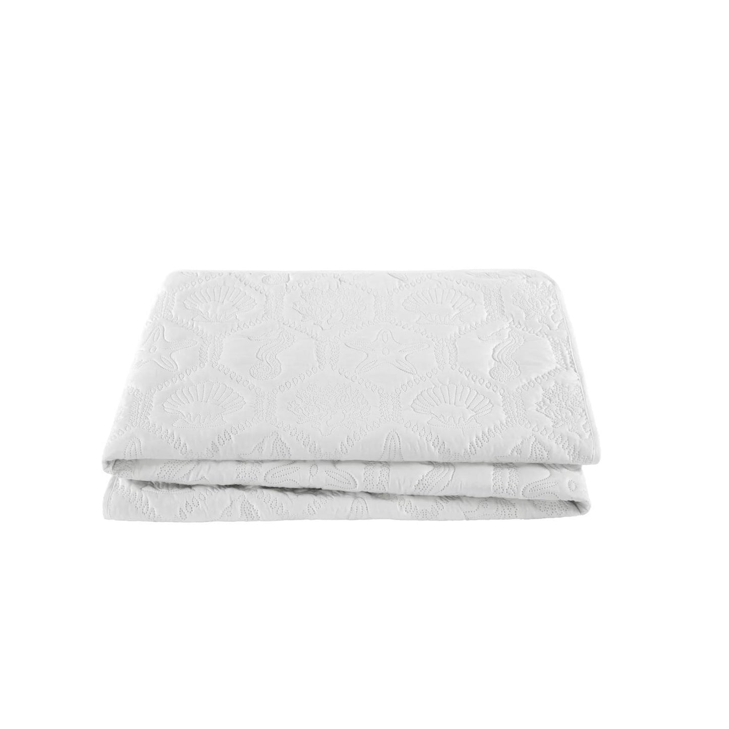 Juego de colcha Queen size de 3 piezas blanco con diseño de conchas marinas, estrellas de mar y caballitos de mar costeros