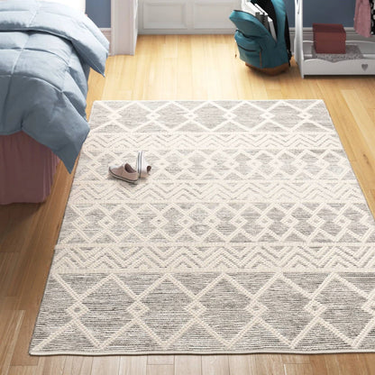 Alfombra de área estilo persa gris, beige y marfil de lana tejida a mano de 1.80 m x 2.70 m