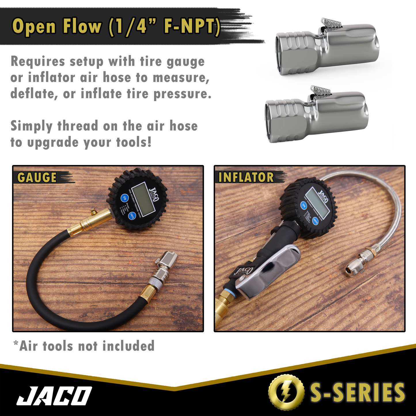 Lightning™ S-Series Tire Air Chuck | Open Flow, 1/4" F-NPT (2-Pack)
