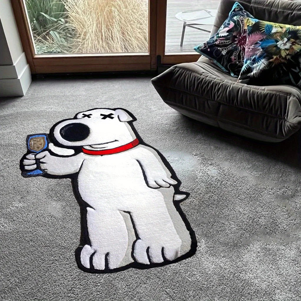 VIKAMA Cartoon Bear Carpet white bear with red collar holding trophy in living room on Tampa Home & Garden Store