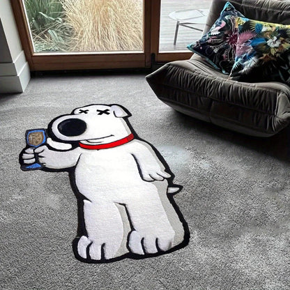 VIKAMA Cartoon Bear Carpet white bear with red collar holding trophy in living room on Tampa Home & Garden Store