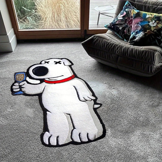 VIKAMA Cartoon Bear Carpet white bear with red collar holding trophy in living room on Tampa Home & Garden Store