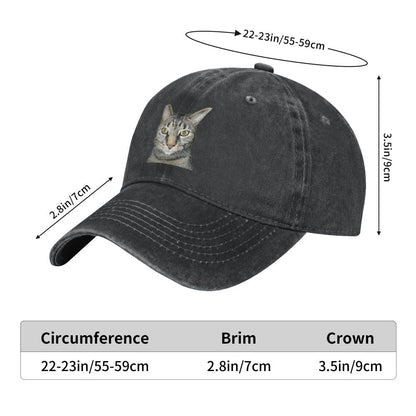 Tabby Cat Caps baseball cap in washed black with a cat patch, adjustable fit, by BikerZoneZ on Tampa Home & Garden Store