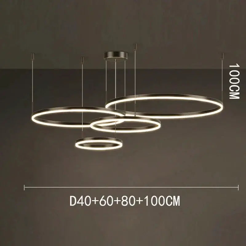 DecorBites LED Pendant Chandeliers circular brushed-brass rings suspended by cables warm light on Tampa Home & Garden Store