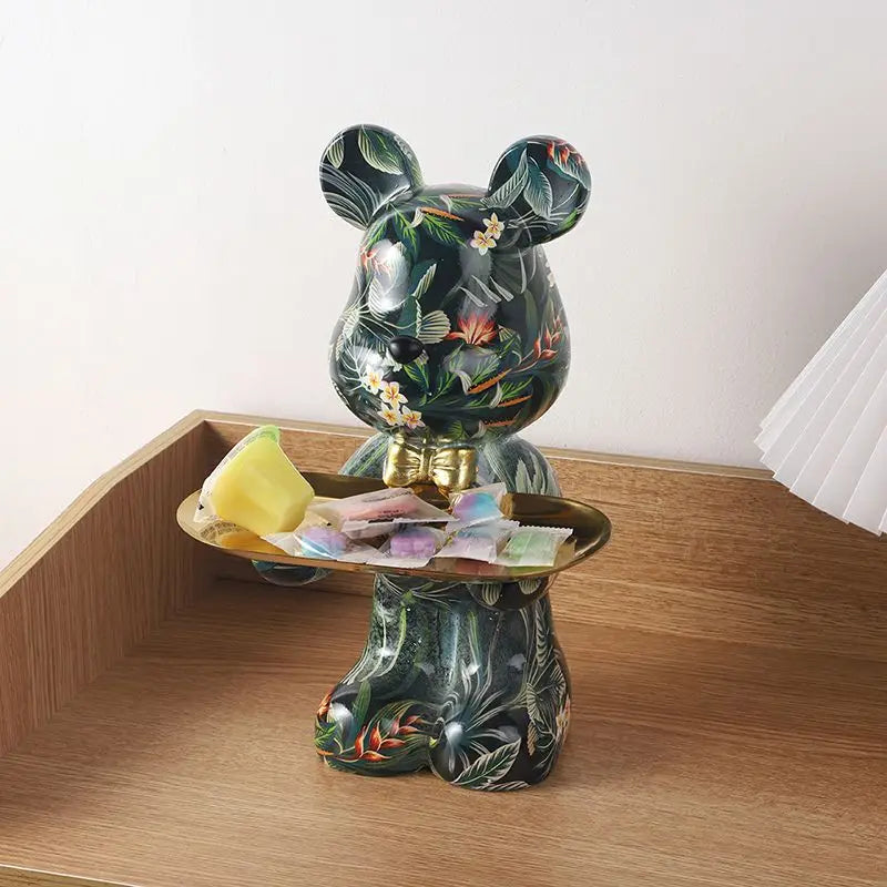 Graffiti floral resin standing bear desk organizer by Perfecsy with gold tray holding sachets on Tampa Home & Garden Store