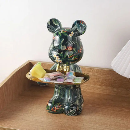 Graffiti floral resin standing bear desk organizer by Perfecsy with gold tray holding sachets on Tampa Home & Garden Store