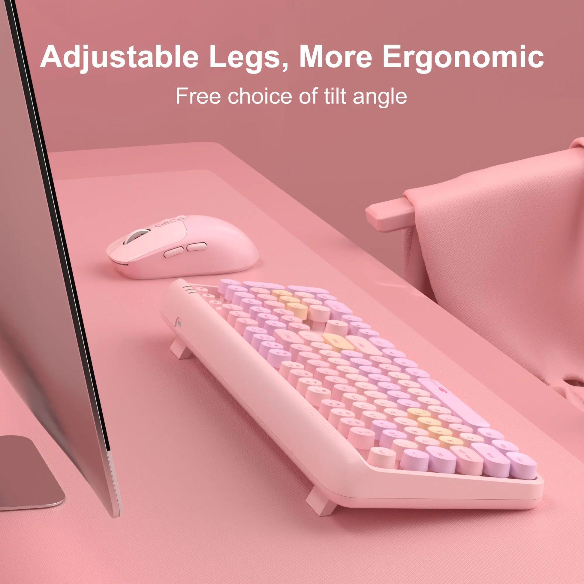 MageGee V920 pink wired keyboard and pastel pink mouse set with 104 keys on a pink desk on Tampa Home & Garden Store