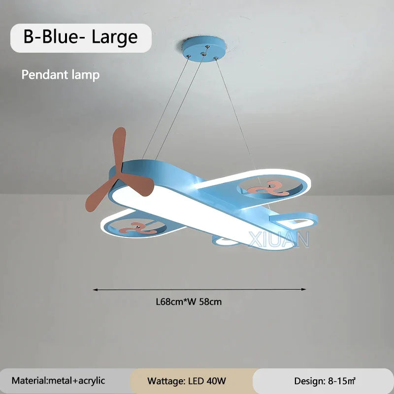 DecorBites Kids Airplane Pendant Light in blue with white fuselage, metal+acrylic, LED on Tampa Home & Garden Store
