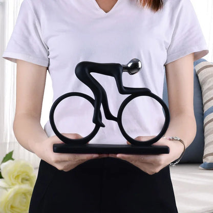 Perfecsy modern abstract resin bicycle rider statue, black silhouette figurine on base on Tampa Home & Garden Store