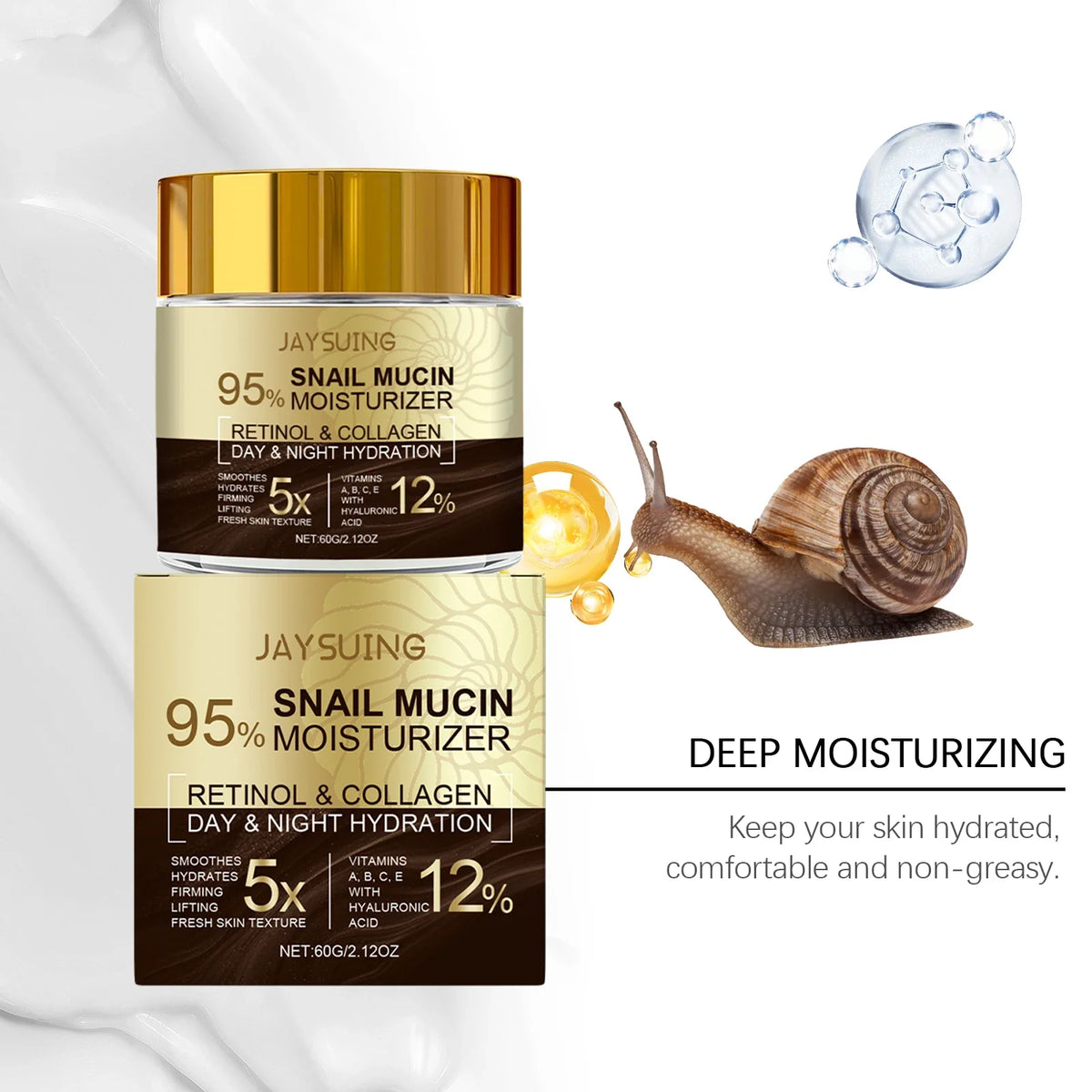Silcy Skin 2 jars snail mucin moisturizer with gold cap retinol & collagen day & night hydration on Tampa Home & Garden Store