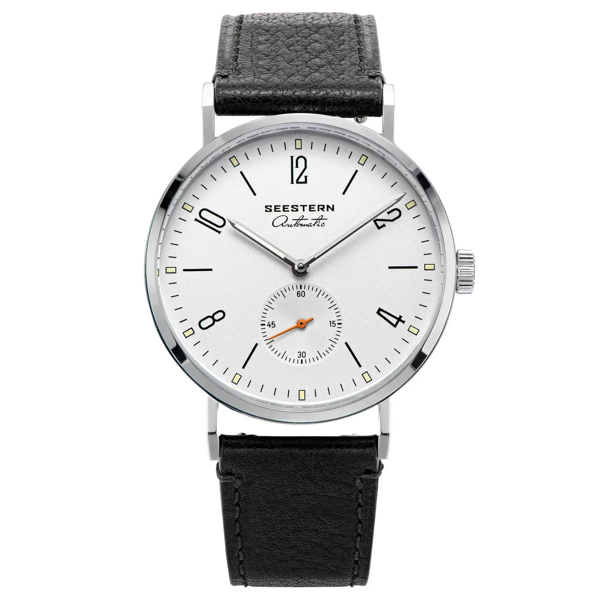 Men's ultra-thin automatic dress watch, silver dial, stainless steel case, black leather strap UpTrend Deals on Tampa Home & Garden Store