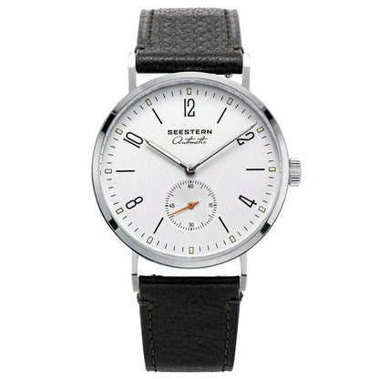 Men's ultra-thin automatic dress watch, silver dial, stainless steel case, black leather strap UpTrend Deals on Tampa Home & Garden Store