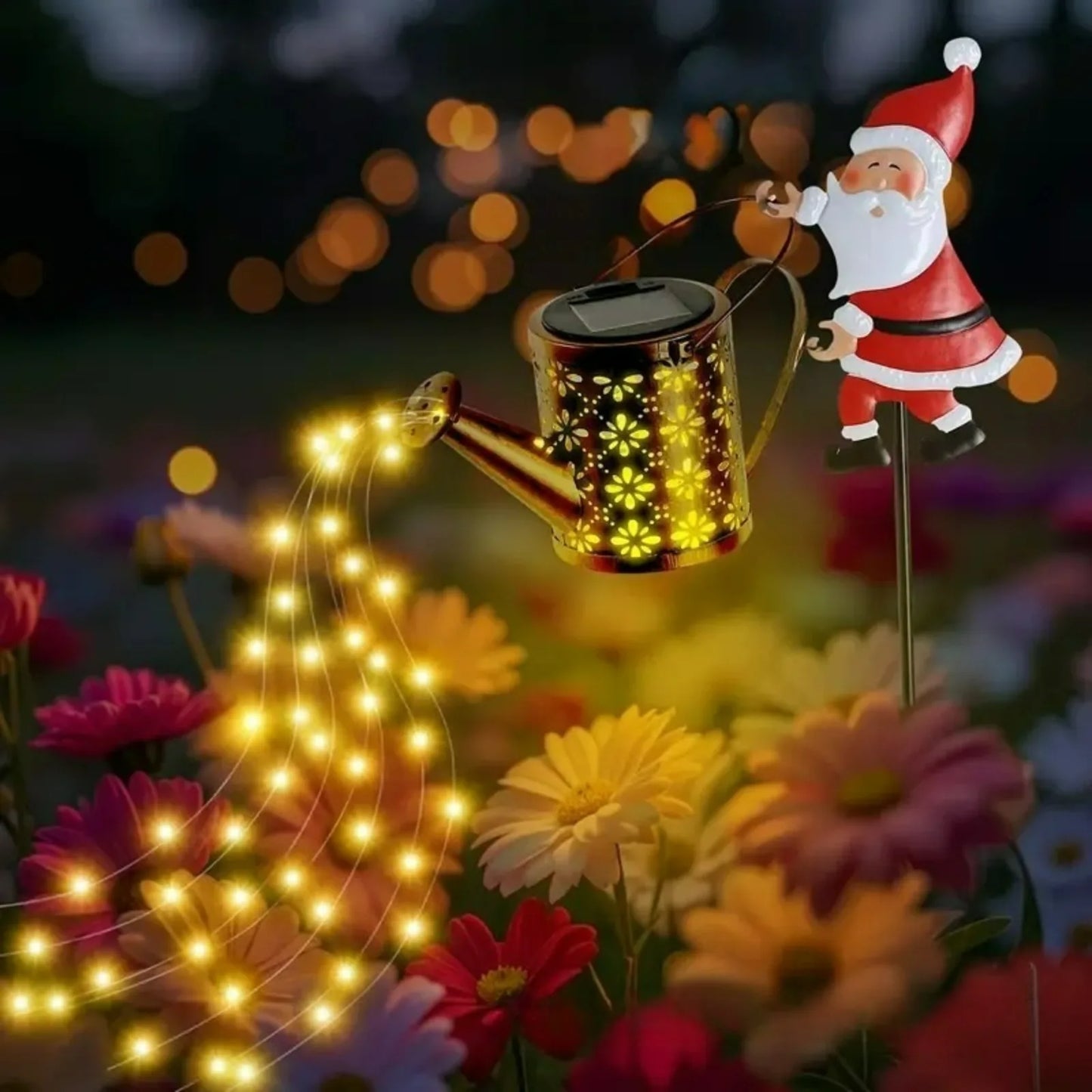 Solar Santa garden stake light with red suit and floral lantern pattern Perfecsy on Tampa Home & Garden Store