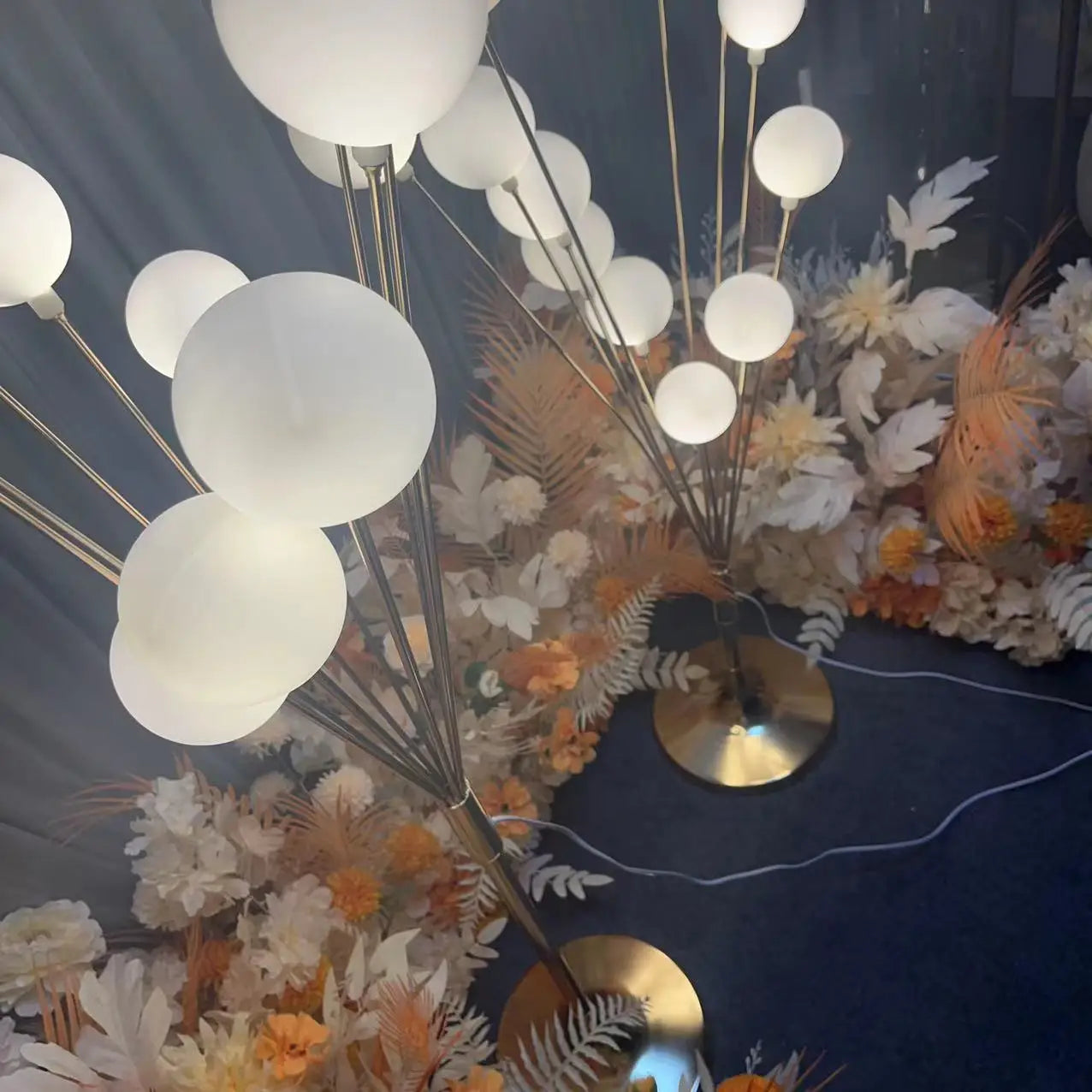 DecorBites LED Apple Tree Decor Ball Lights with frosted white globes on slim gold stems on Tampa Home & Garden Store