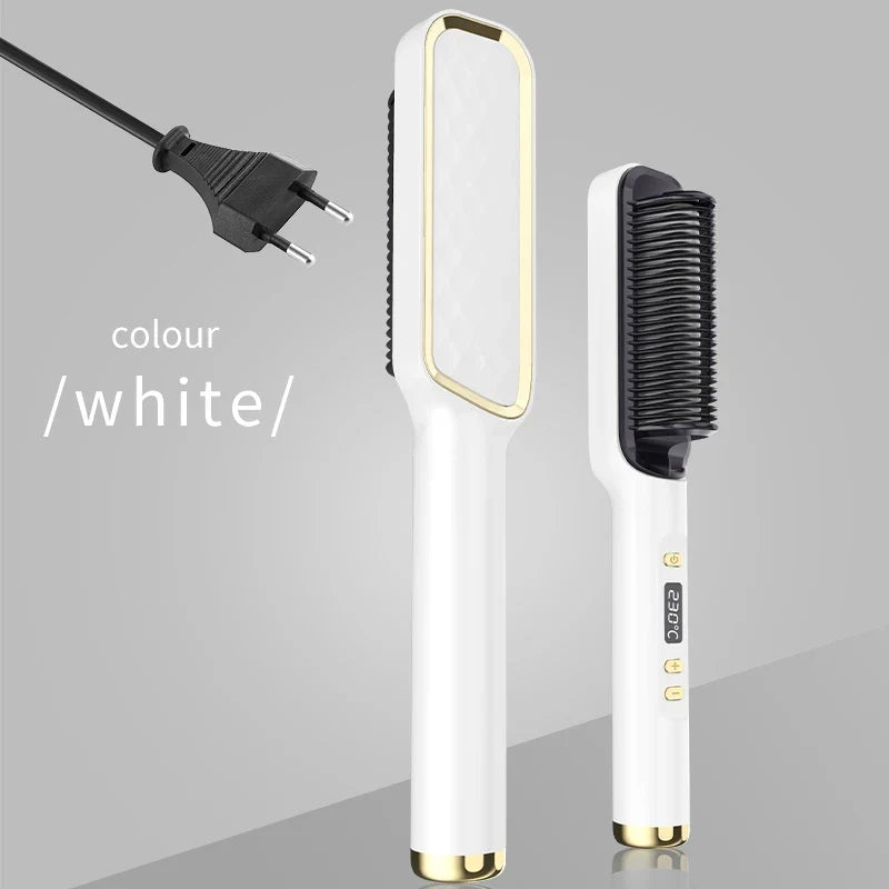 Silcy Skin white electric hot comb with gold trim and straightening plate, 2-piece styling set on Tampa Home & Garden Store