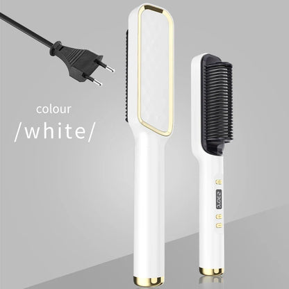 Silcy Skin white electric hot comb with gold trim and straightening plate, 2-piece styling set on Tampa Home & Garden Store
