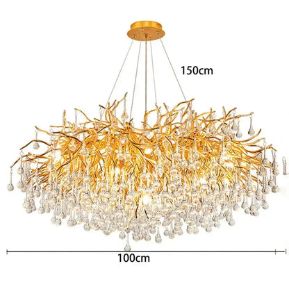 DecorBites LED pendant chandelier with gold branches and crystal droplets 150cm high 100cm wide on Tampa Home & Garden Store