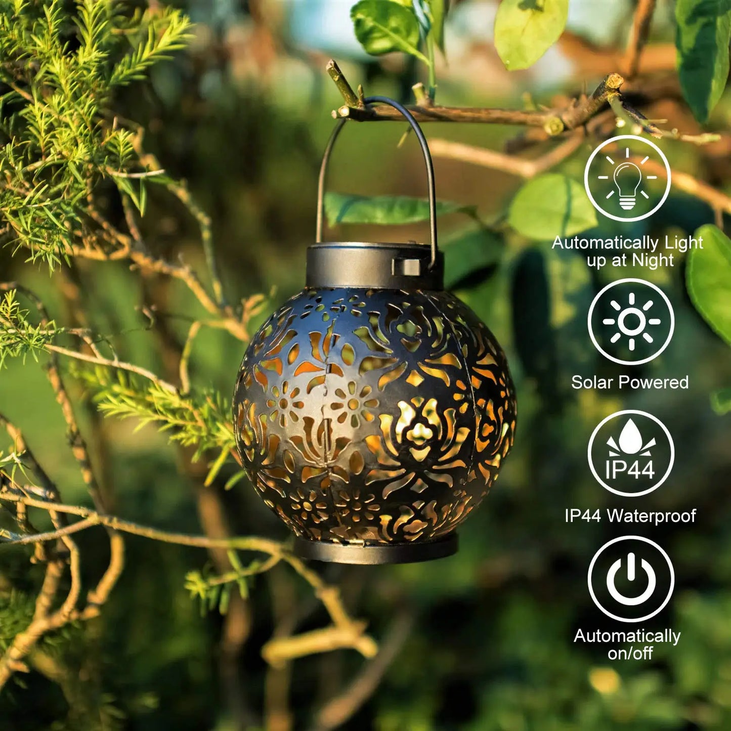 Outdoor Solar Garden Hanging Iron Art LED Light Waterproof Landscape Projection
