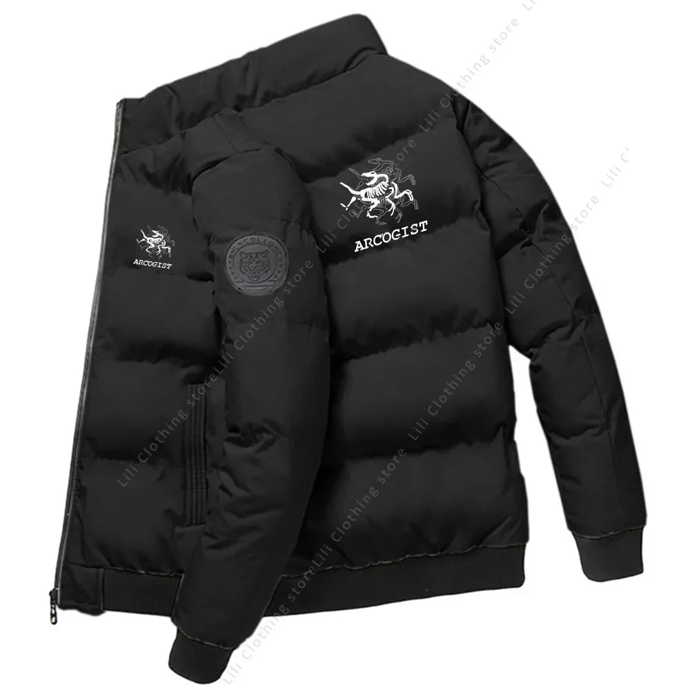 Men's black UpTrend Deals puffer parka with ARCOGIST crest logo, waterproof on Tampa Home & Garden Store