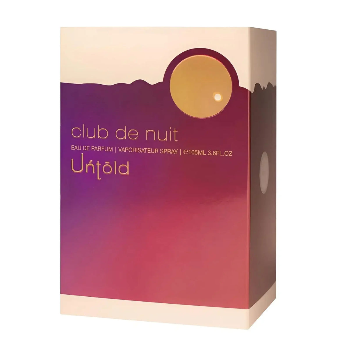 Club de Nuit Untold EDP perfume box gradient purple to pink with gold lettering 3.6oz on Tampa Home & Garden Store