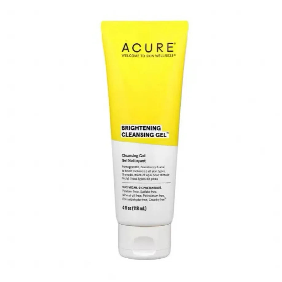 ACURE Brightening Cleansing Gel tube in yellow and white with black text on Tampa Home & Garden Store