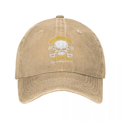 Vintage BSA Chopper baseball cap by BikerZoneZ in tan distressed cotton with skull engine logo on Tampa Home & Garden Store