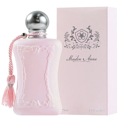 Maiden Anna pink perfume bottle with embossed ornate frame, silver dome cap, pink tassel, 75ml on Tampa Home & Garden Store