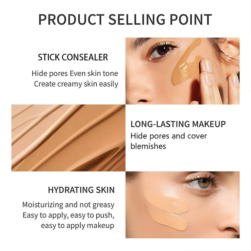 Foundation stick by Silcy Skin O'CHEAL, double-headed with beige swatches on skin on Tampa Home & Garden Store